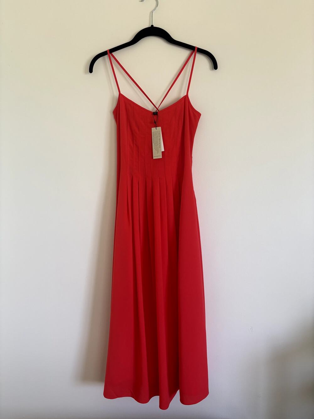 NWT Banana Republic Factory Pleated Pintuck Midi Dress Red 00 Petite